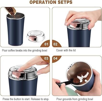 200W Portable Mixer Grinder, Compact Electric Coffee & Spice Grinder with Stainless Steel Blades, High-Speed Multipurpose Grinding Machine for Coffee Beans, Spices, Nuts, Grains & Dry Masala - Image 4