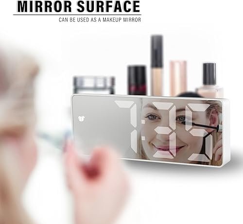 LED Mirror Digital Alarm Clock with Temperature Display – 12/24H Time Format, 3-Level Adjustable Brightness, Power-Saving Mode (White LED) - Image 8
