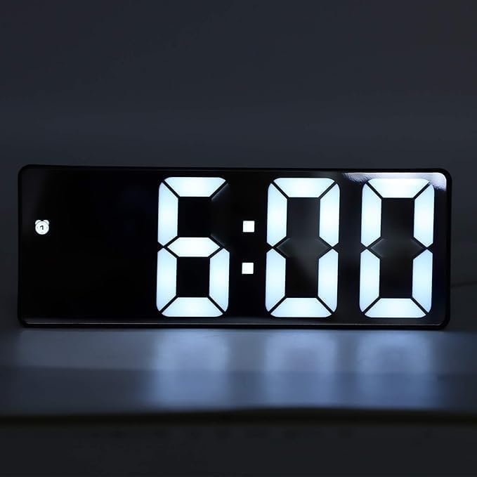 LED Mirror Digital Alarm Clock with Temperature Display – 12/24H Time Format, 3-Level Adjustable Brightness, Power-Saving Mode (White LED) - Image 4