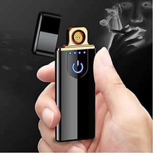 Electric USB DEL-08 Touch Lighter for Smoking Rechargeable Windproof Slim Coil Lighter with Smart Fingerprint Sensor Double Side Ignition Lighter Cigarette Stylish (Black)