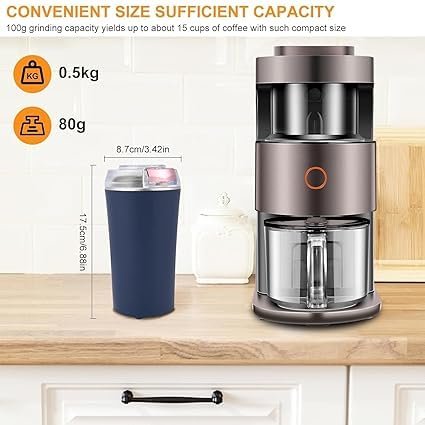 200W Portable Mixer Grinder, Compact Electric Coffee & Spice Grinder with Stainless Steel Blades, High-Speed Multipurpose Grinding Machine for Coffee Beans, Spices, Nuts, Grains & Dry Masala - Image 2