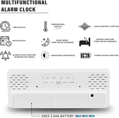 LED Mirror Digital Alarm Clock with Temperature Display – 12/24H Time Format, 3-Level Adjustable Brightness, Power-Saving Mode (White LED) - Image 9