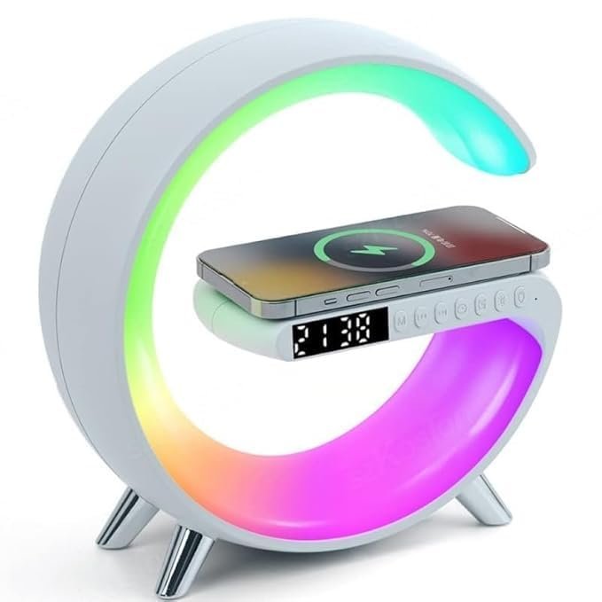 G Speaker Lamp - APP Control 3 in 1 Multi-Function Bluetooth Speaker with Wireless Fast Charging, RGB Light and Sunrise Alarm Clock for Bedroom & Bedside Table - Image 10