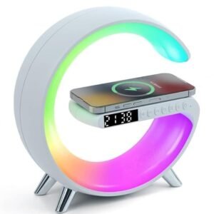G Speaker Lamp - APP Control 3 in 1 Multi-Function Bluetooth Speaker with Wireless Fast Charging, RGB Light and Sunrise Alarm Clock for Bedroom & Bedside Table