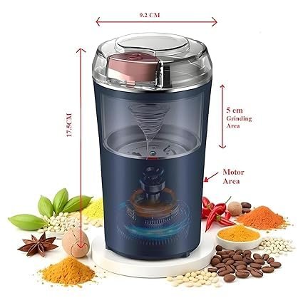200W Portable Mixer Grinder, Compact Electric Coffee & Spice Grinder with Stainless Steel Blades, High-Speed Multipurpose Grinding Machine for Coffee Beans, Spices, Nuts, Grains & Dry Masala - Image 6