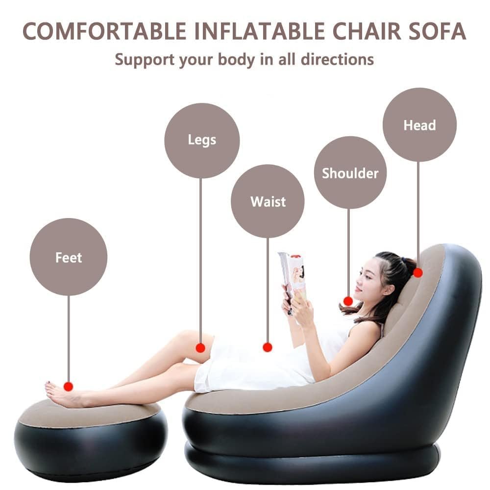 2-in-1 Lounge Bed Set Inflatable Leisure Sofa Chair and Footstool, for Indoor & Outdoor Use Camping Beach Picnic (with Electric Air Pump) - Image 5
