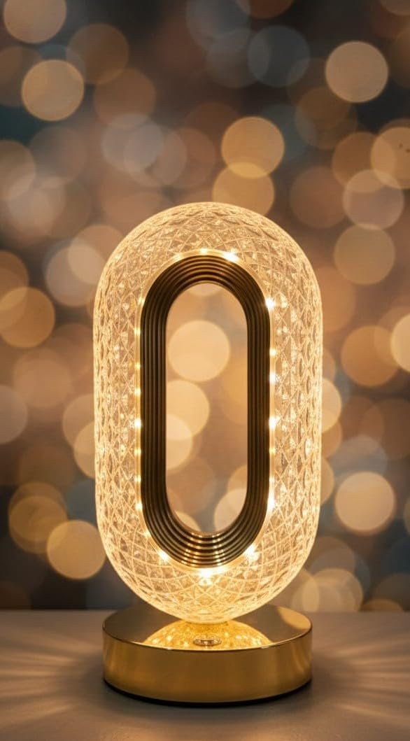 Creative Crystal LED Table Lamp | Modern Oval Ambient Light | Touch Control, Multiple Light Modes, USB Rechargeable | Decorative Lamp for Bedroom, - Image 2