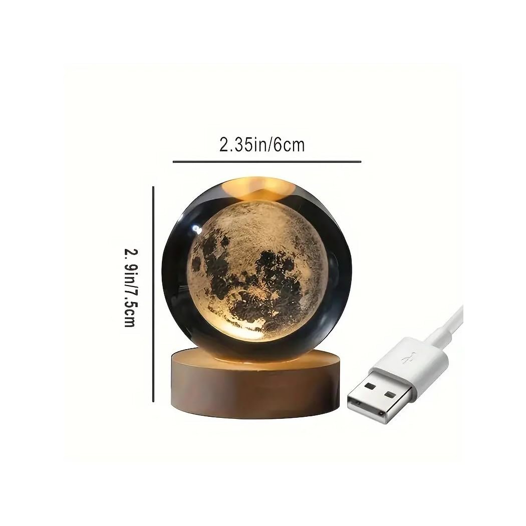 3D Moon Crystal Ball Lamp with Automatic Light Changing LED Wooden Base - Moon System Night Light, 3D Crystal Ball, Moons Night Lamp, Galaxy Crystals Balls (16 Color) - Image 5