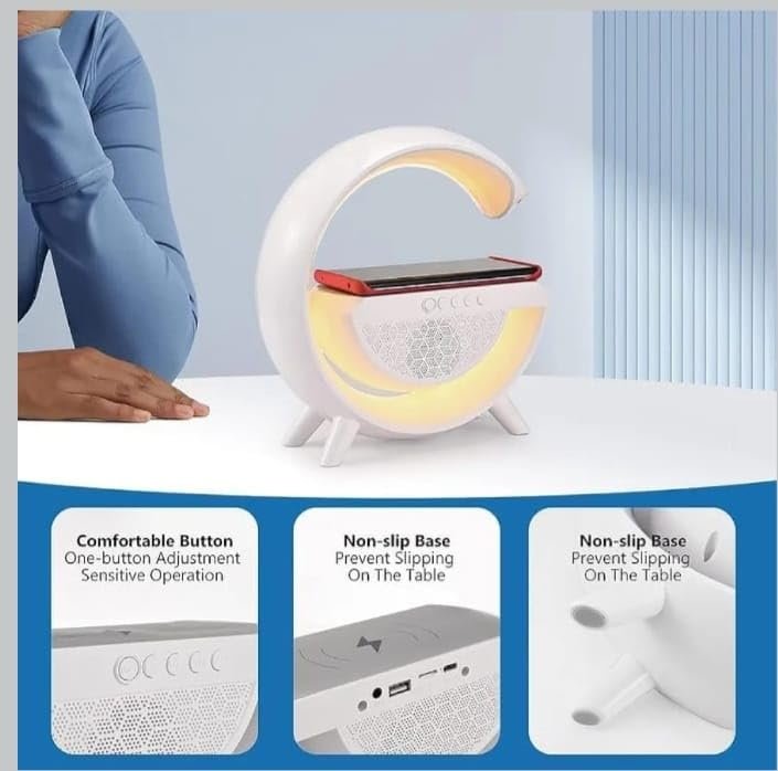 G Speaker Lamp - APP Control 3 in 1 Multi-Function Bluetooth Speaker with Wireless Fast Charging, RGB Light and Sunrise Alarm Clock for Bedroom & Bedside Table - Image 4