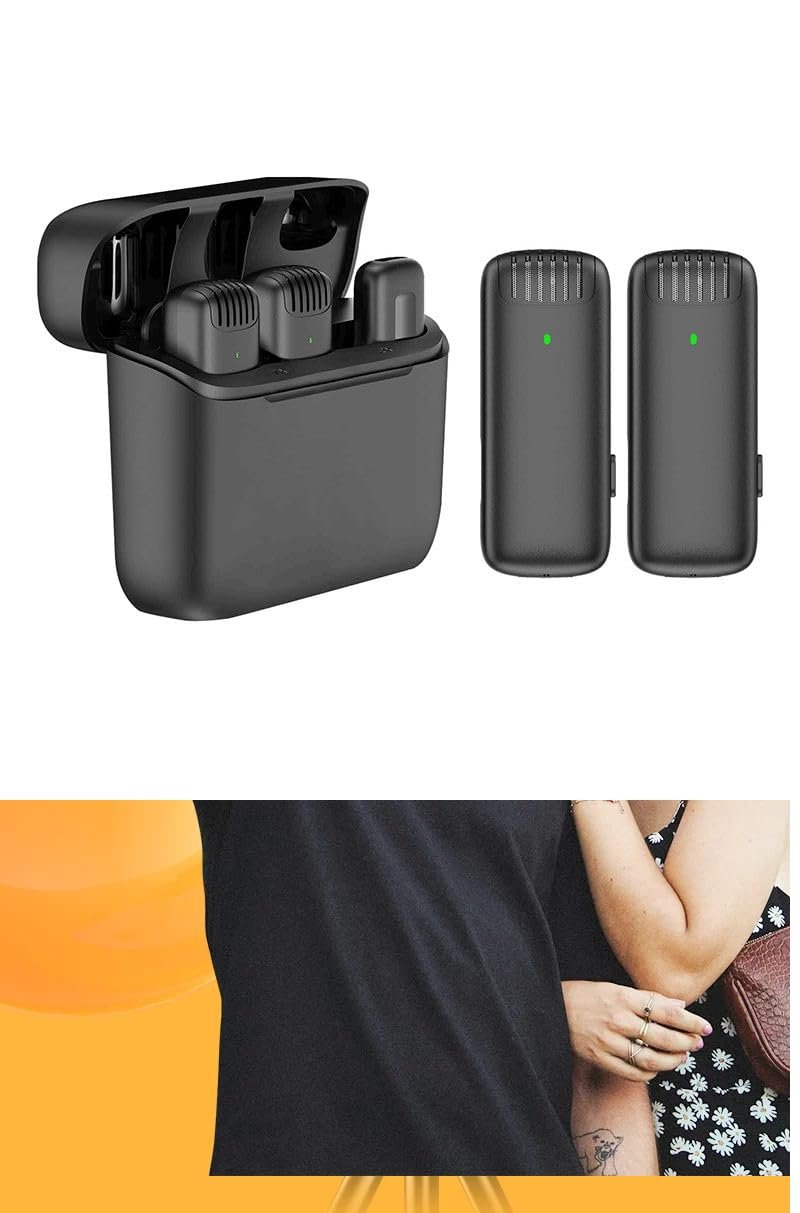 Mic 2 in 1 J13 Dual Lapel Lavaliere Microphone Lavalier Microphone with Charging Case (Black) - Image 4