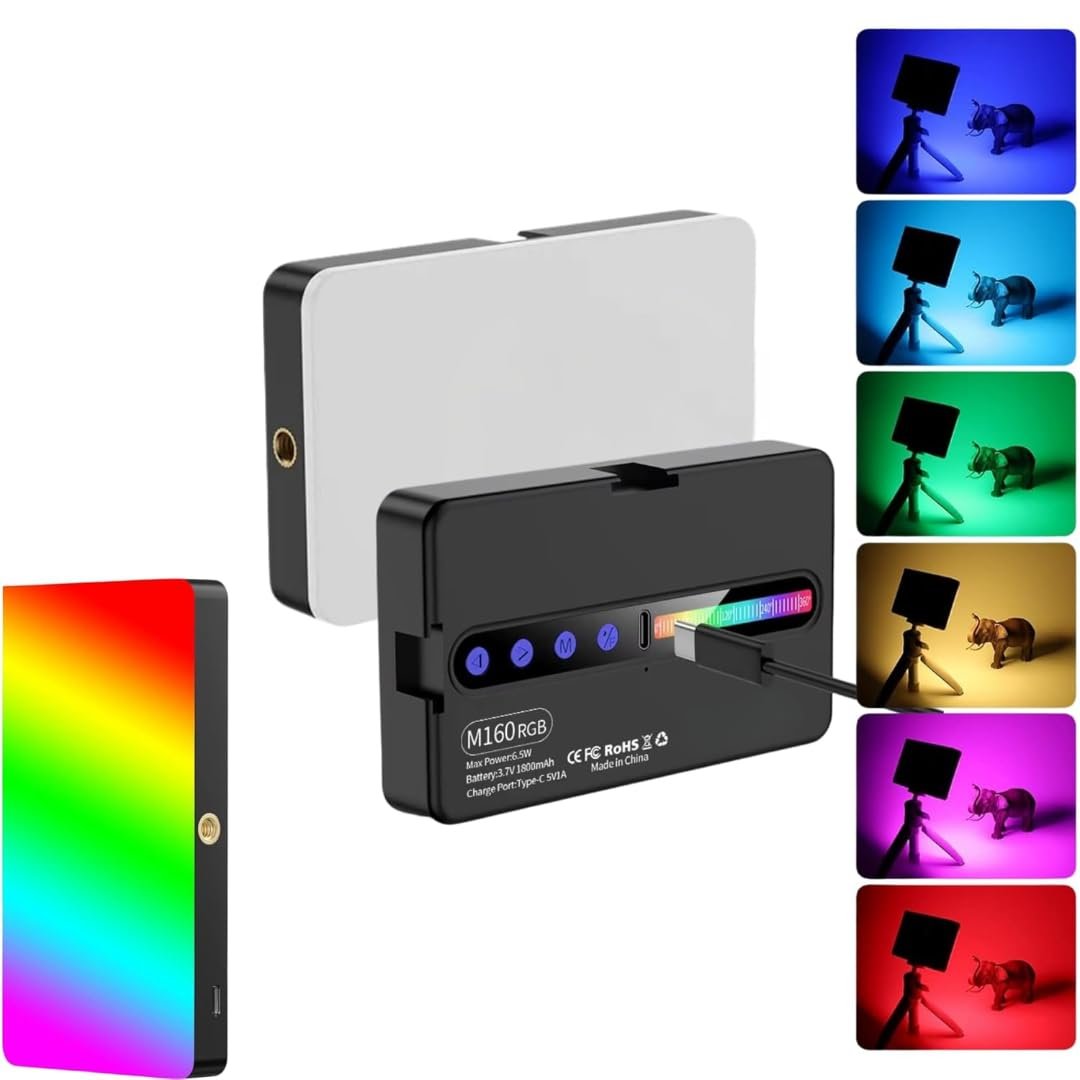 M160 RGB Portable Pocket Camera Light Dimmable Panel Lamp | Full Color 2700-6500k 6.5W for Phone Photography Video Led Light 1800 mAh for Zoom Calls/Live Stream/Selfies/Makeup - Image 11