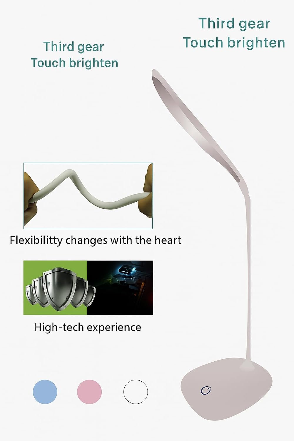 LED Desk Lamp with Touch Control | 3-Level Dimmable Brightness | Flexible Gooseneck Table Lamp | Eye Protection Reading Light for Study, Office & Bedroom | USB Powered - Image 5