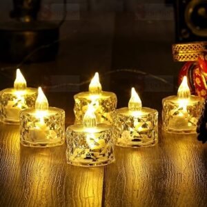 6 Pcs LED Tea Light Candles | Flameless & Smokeless Acrylic Diyas | Battery-Operated | Warm White Candles for Diwali, Festive, Wedding, Party & Christmas Décor (Pack of 6)
