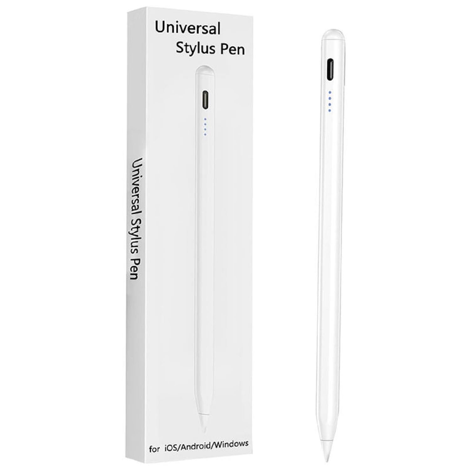 Universal Stylus Pen for Touchscreens, Rechargeable Fine Tip Digital Pen for Writing, Drawing & Note-Taking, Works with Android and iOS Devices (White)