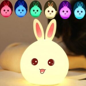 Big Face Rabbit Silicone Night Light: Color-Changing Led Lamp with Touch Sensor Control,USB Rechargeable-Ideal for Kids' Bedroom Decor,White