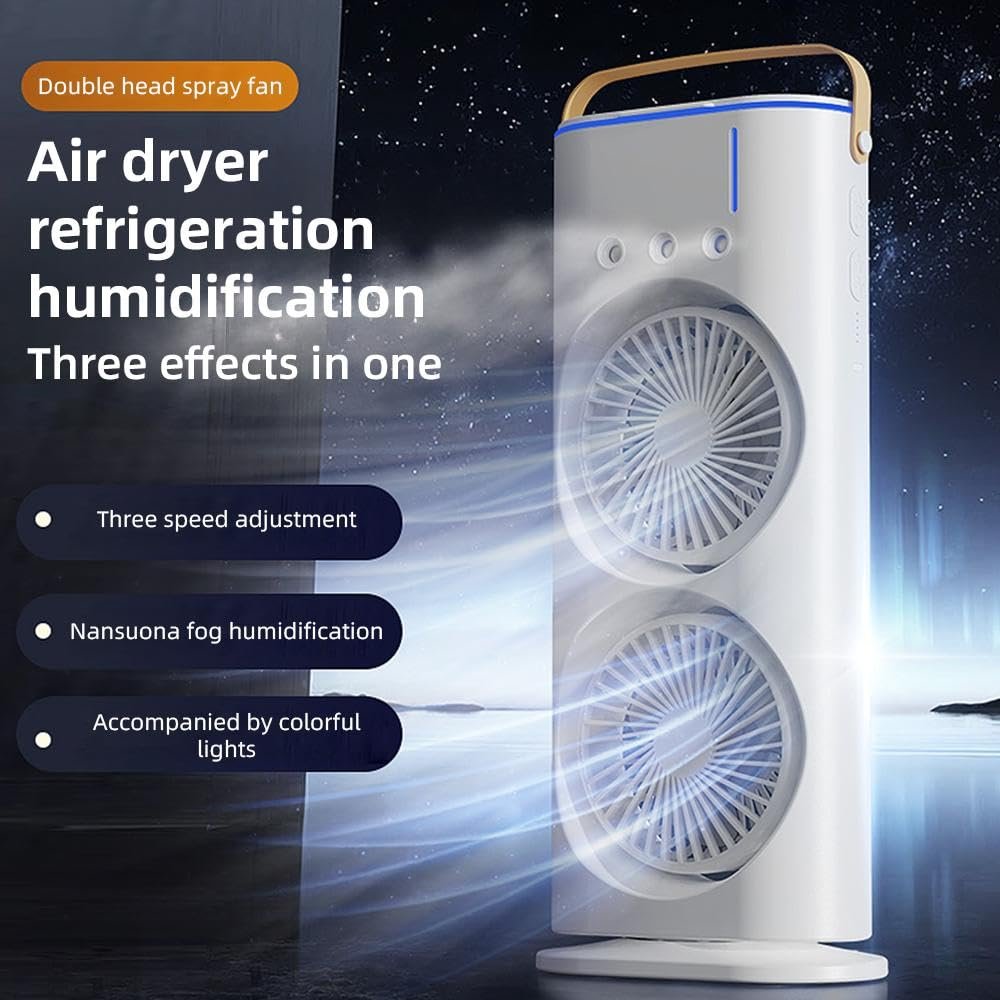 Double Ended Spray Fan with Dual Cooling Fans & Mist Function, Portable Air Cooler with LED Lights, Swing Mode, Remote Control, Rechargeable Design for Home, Office & Outdoor Use - Image 3