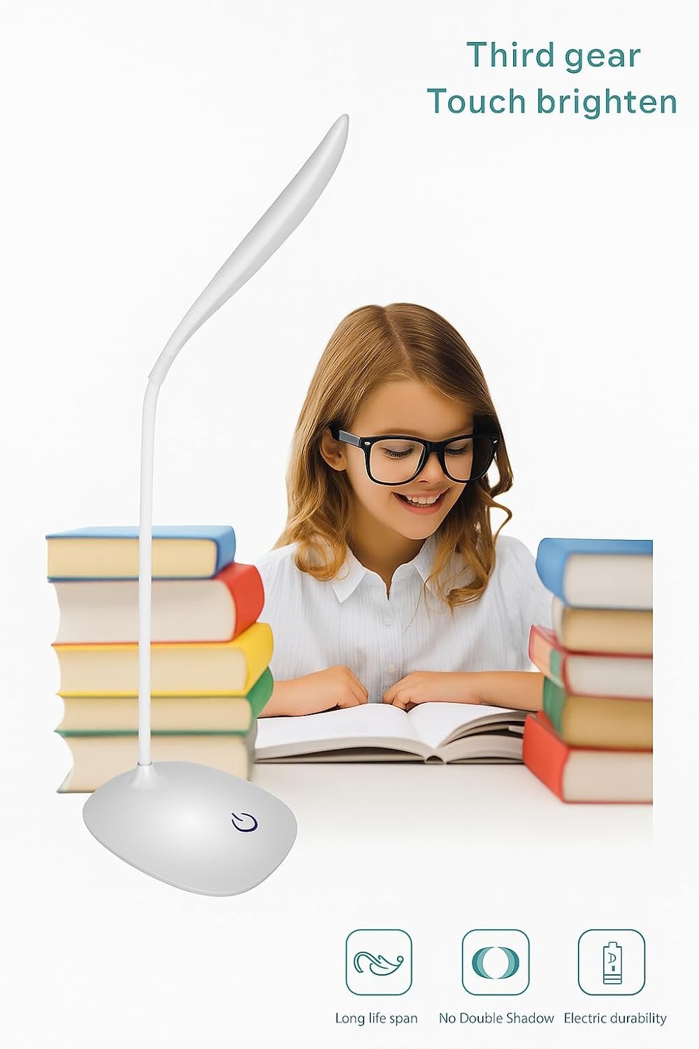 LED Desk Lamp with Touch Control | 3-Level Dimmable Brightness | Flexible Gooseneck Table Lamp | Eye Protection Reading Light for Study, Office & Bedroom | USB Powered - Image 3