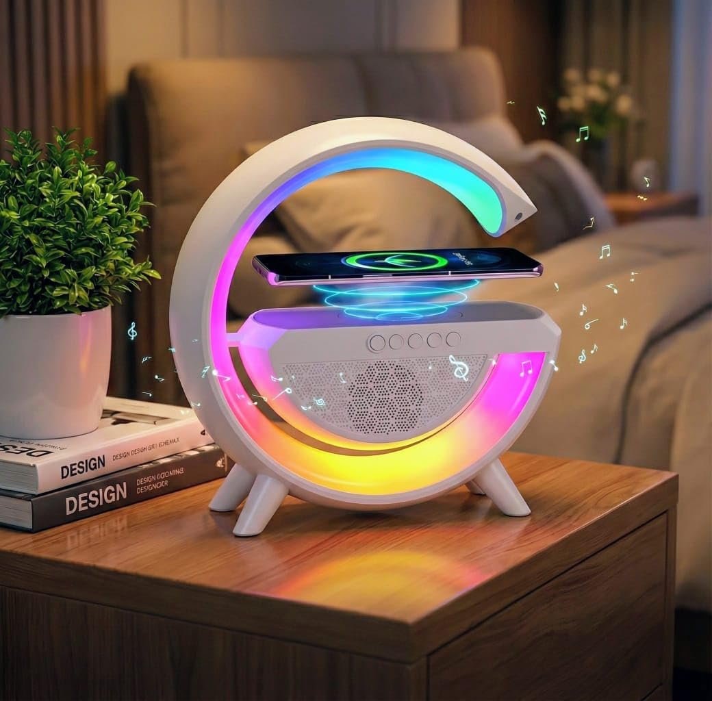 G Speaker Lamp - APP Control 3 in 1 Multi-Function Bluetooth Speaker with Wireless Fast Charging, RGB Light and Sunrise Alarm Clock for Bedroom & Bedside Table - Image 9