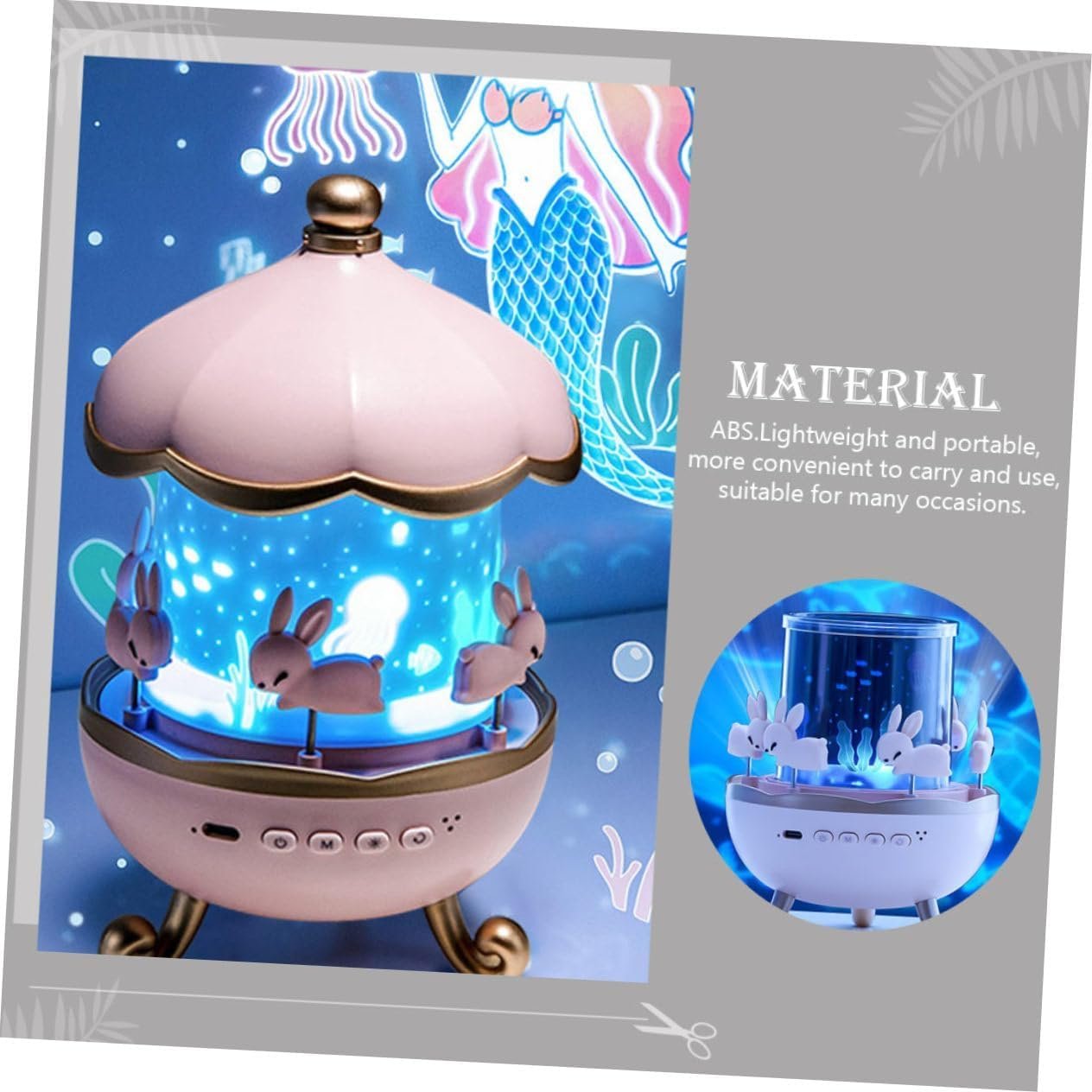 Bunny Carousel Star Projector Lamp with 6 Set Films,Rotatable Mode,Rechargeable Rabbit Nursery Light for Kids,Baby Room Decor,Girls, Boys,Gift Item(Bunny Carousel Star Projector) - Image 4