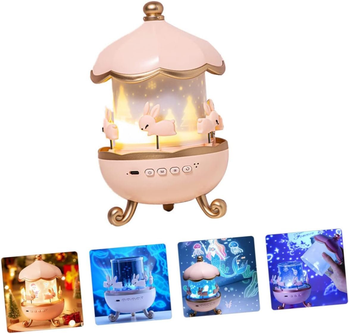 Bunny Carousel Star Projector Lamp with 6 Set Films,Rotatable Mode,Rechargeable Rabbit Nursery Light for Kids,Baby Room Decor,Girls, Boys,Gift Item(Bunny Carousel Star Projector) - Image 8