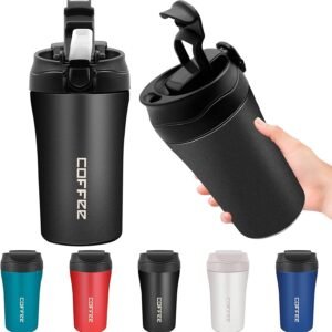 400ML Leak Proof Coffee Tumbler with Dual Drink Facility Sip and Straw Lid 304 Stainless Steel Insulated Mug for Hot and Cold Drinks-400ml-Black