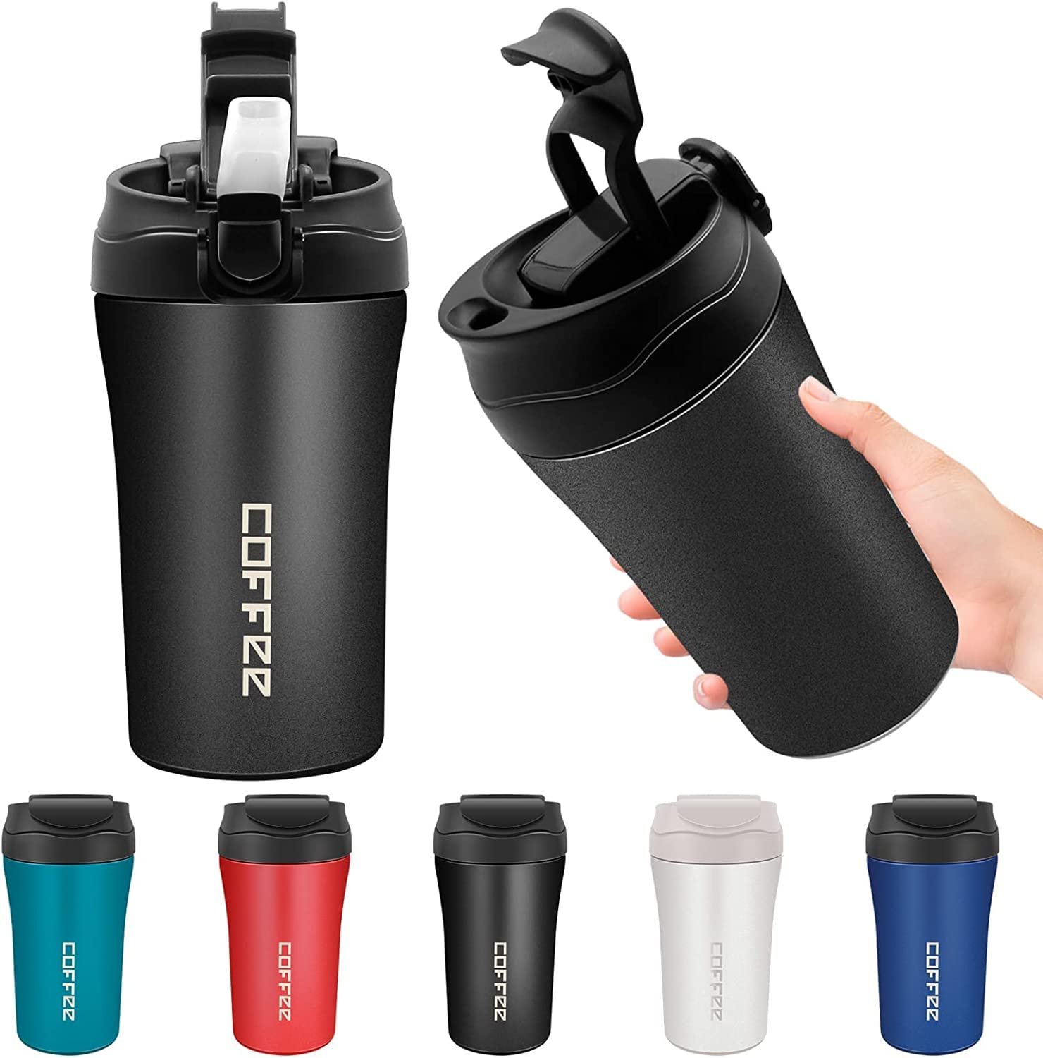 400ML Leak Proof Coffee Tumbler with Dual Drink Facility Sip and Straw Lid 304 Stainless Steel Insulated Mug for Hot and Cold Drinks-400ml-Black