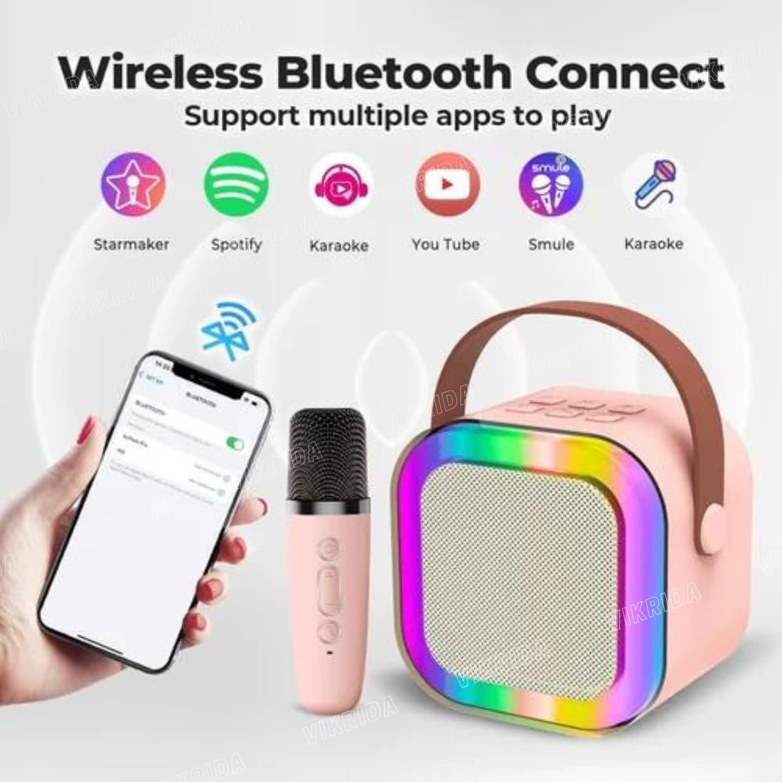 Mini Karaoke Machine for Kids & Adults,Portable Bluetooth Speaker with 1 Wireless Karaoke Microphone,Music Toys Christmas Birthday Gifts for Girls & Boys 4,5,6,7,8,9,10,11,12 Year Old. - Image 4