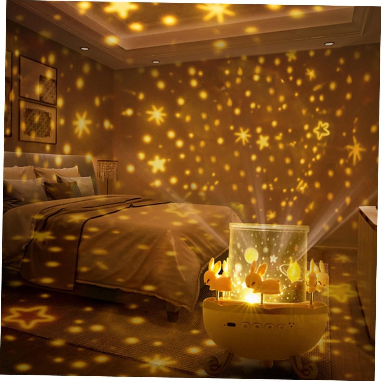 Bunny Carousel Star Projector Lamp with 6 Set Films,Rotatable Mode,Rechargeable Rabbit Nursery Light for Kids,Baby Room Decor,Girls, Boys,Gift Item(Bunny Carousel Star Projector) - Image 6