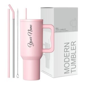 Personalised with Your Name, 1200ml Tumbler with Straw - Handle – Stainless Steel Double Wall Insulated Cup | Leakproof Sipper Mug for Hot - Cold Drinks | Coffee - Water Tumbler