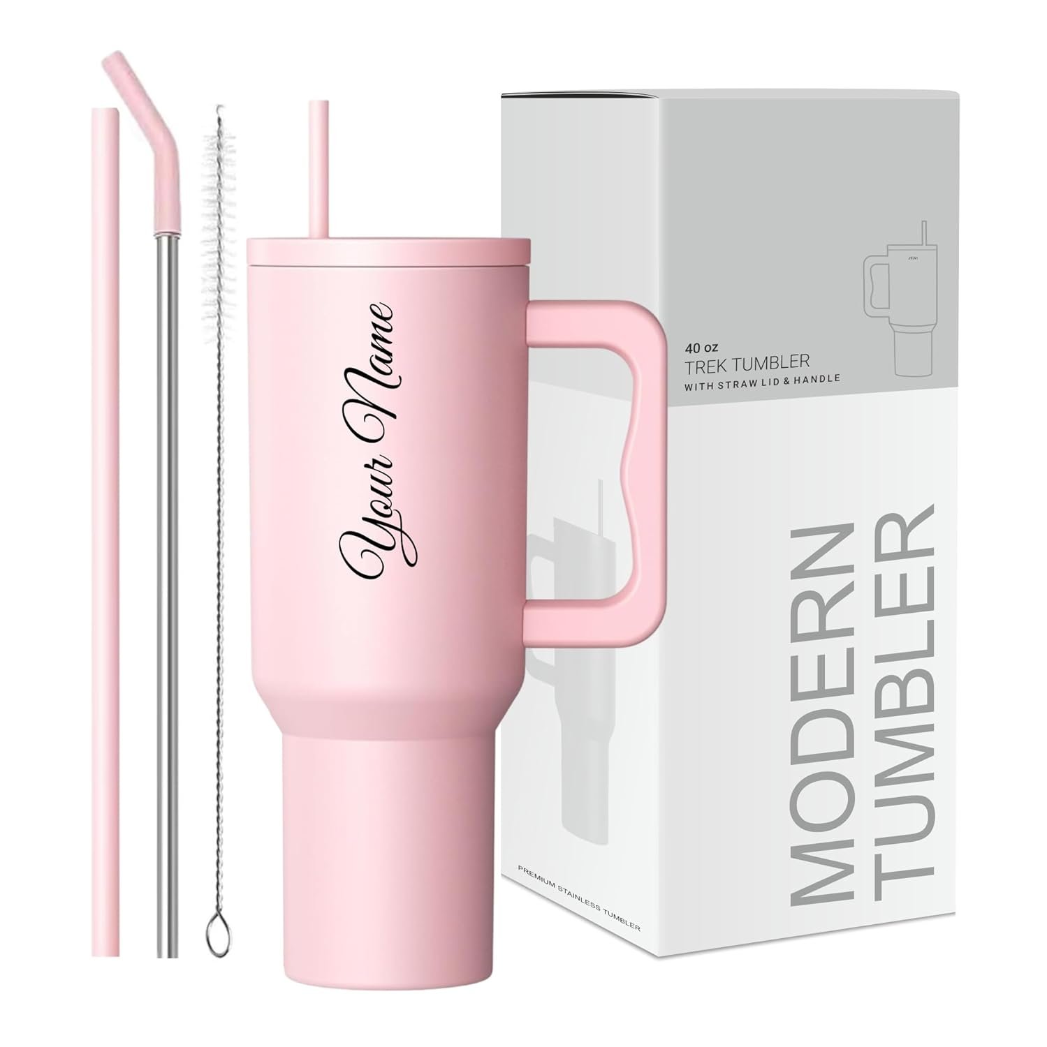 Personalised with Your Name, 1200ml Tumbler with Straw - Handle – Stainless Steel Double Wall Insulated Cup | Leakproof Sipper Mug for Hot - Cold Drinks | Coffee - Water Tumbler