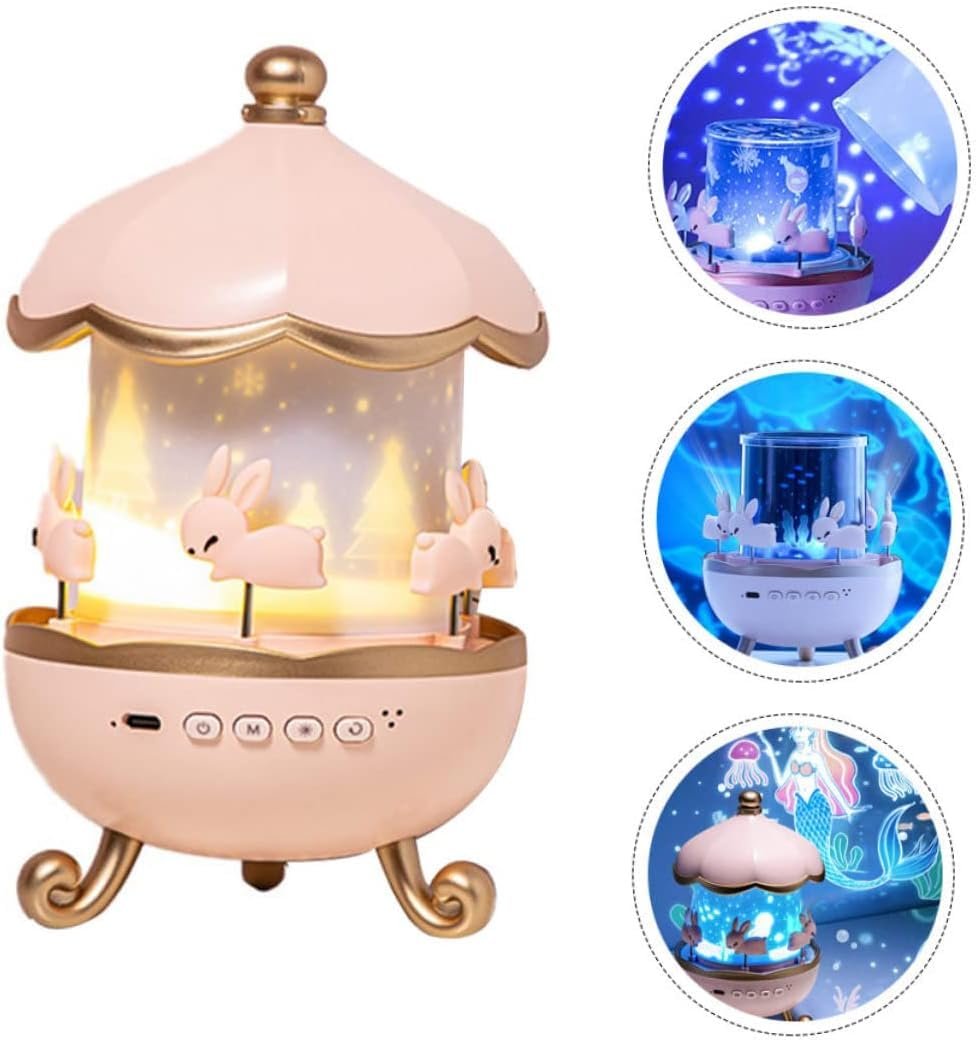 Bunny Carousel Star Projector Lamp with 6 Set Films,Rotatable Mode,Rechargeable Rabbit Nursery Light for Kids,Baby Room Decor,Girls, Boys,Gift Item(Bunny Carousel Star Projector) - Image 5