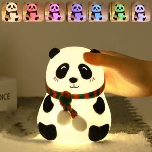 Panda Night Light for Kids,Cute 7 Colorful Light Baby Girl Squishy Night Light Lamp Panda Light Nursery Lamp Nightlight Room Decor,Gifts for Boys and Girls (Silicone Panda Night lamp)