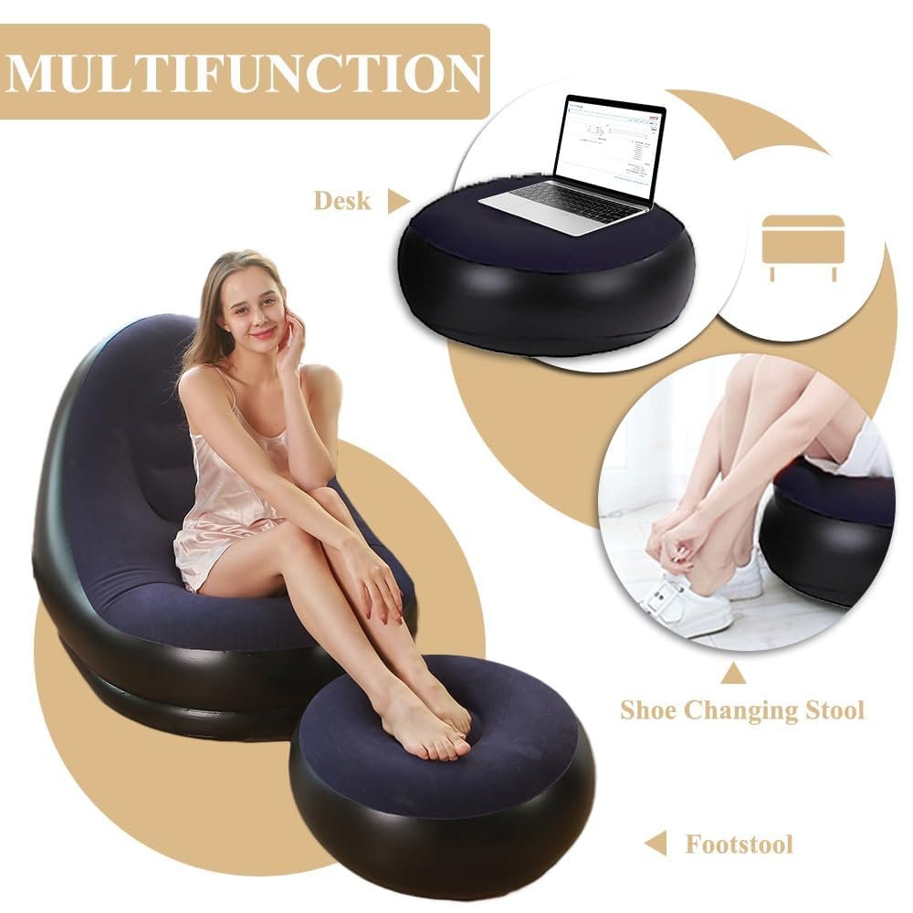 2-in-1 Lounge Bed Set Inflatable Leisure Sofa Chair and Footstool, for Indoor & Outdoor Use Camping Beach Picnic (with Electric Air Pump) - Image 4