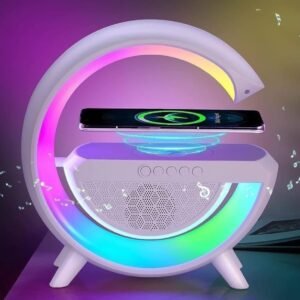 Wireless Charging Speaker with RGB Light, Bluetooth Speaker, Wireless Charger, Multi-Color LED Ambient Light, White