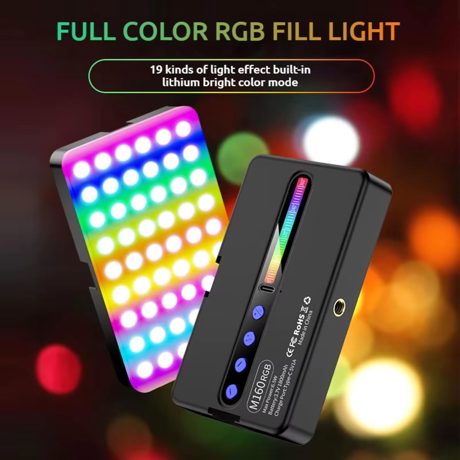 M160 RGB Portable Pocket Camera Light Dimmable Panel Lamp | Full Color 2700-6500k 6.5W for Phone Photography Video Led Light 1800 mAh for Zoom Calls/Live Stream/Selfies/Makeup - Image 10