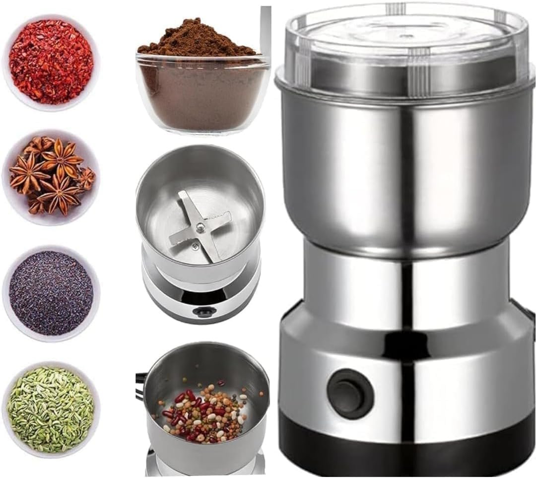 150W Portable Mixer Grinder, Electric Coffee & Spice Grinder with Stainless Steel Jar, Compact Multipurpose Grinding Machine for Coffee Beans, Spices, Nuts, Grains & Herbs for Home Kitchen Use - Image 2