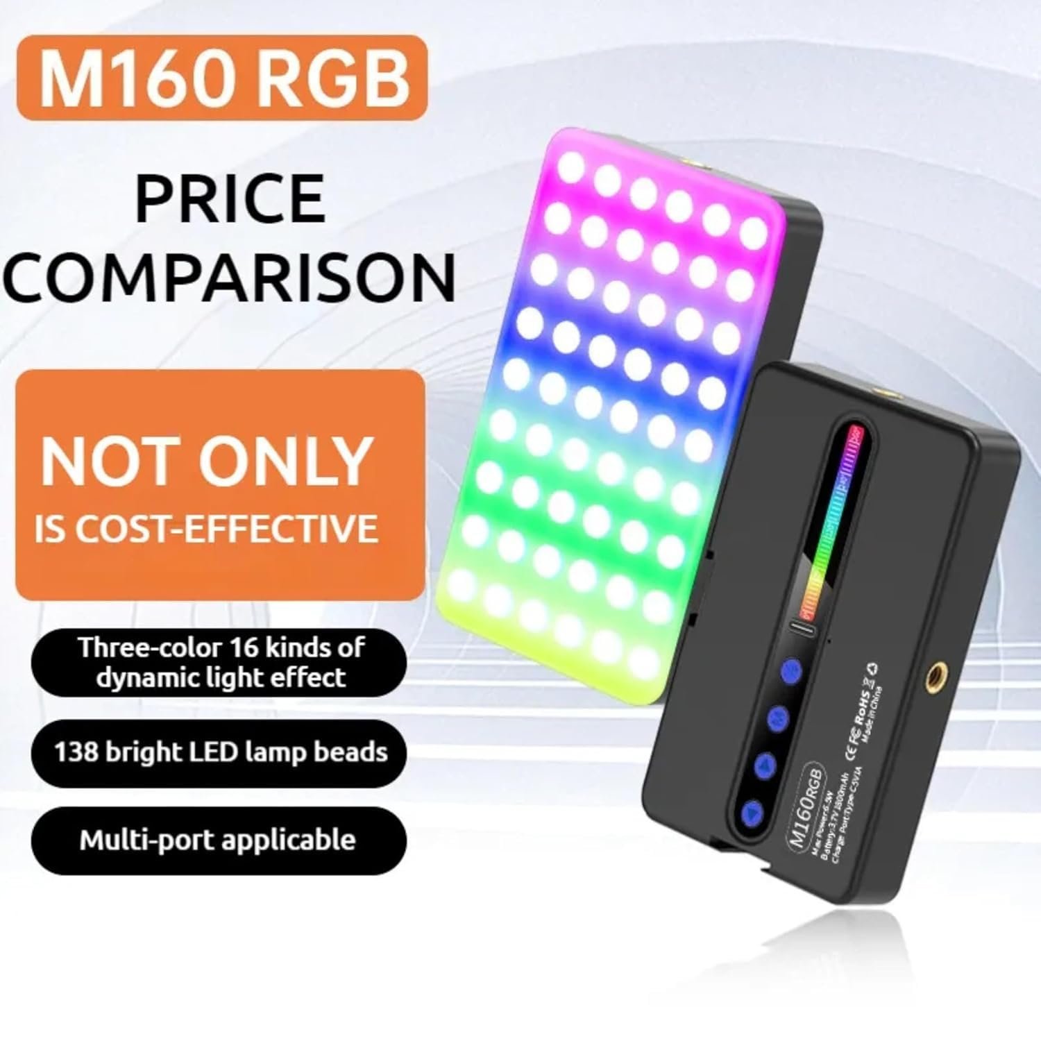 M160 RGB Portable Pocket Camera Light Dimmable Panel Lamp | Full Color 2700-6500k 6.5W for Phone Photography Video Led Light 1800 mAh for Zoom Calls/Live Stream/Selfies/Makeup - Image 5