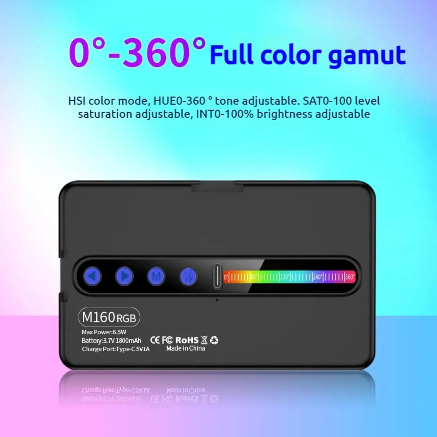 M160 RGB Portable Pocket Camera Light Dimmable Panel Lamp | Full Color 2700-6500k 6.5W for Phone Photography Video Led Light 1800 mAh for Zoom Calls/Live Stream/Selfies/Makeup - Image 7