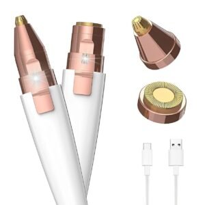 Eyebrow Trimmer for Women – Golden White colour Electric Precision Trimmer with Interchangeable Heads, USB Rechargeable Facial Hair Remover for Eyebrows, Upper Lip & Face, Painless & Portable Beauty Tool