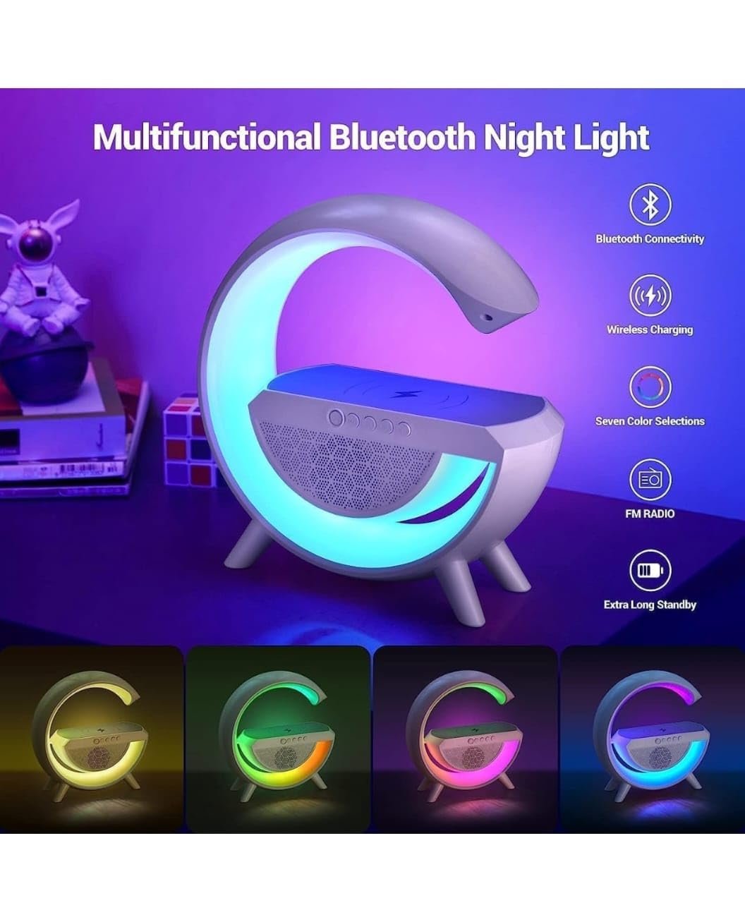 G Speaker Lamp - APP Control 3 in 1 Multi-Function Bluetooth Speaker with Wireless Fast Charging, RGB Light and Sunrise Alarm Clock for Bedroom & Bedside Table - Image 11