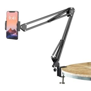 Overhead Mobile Stand for Desk | 360° Adjustable Phone Holder | Lazy Arm Mount for Video/Photo Shooting | Bed, Kitchen, Study Table Clamp | Sturdy Metal Stand for Content Creators