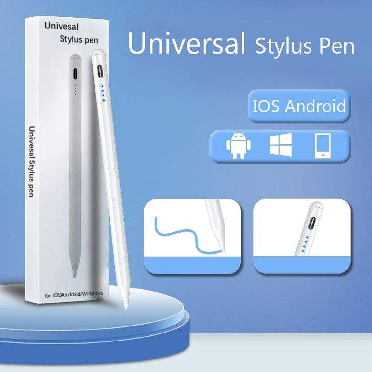 Universal Stylus Pen for Touchscreens, Rechargeable Fine Tip Digital Pen for Writing, Drawing & Note-Taking, Works with Android and iOS Devices (White) - Image 3