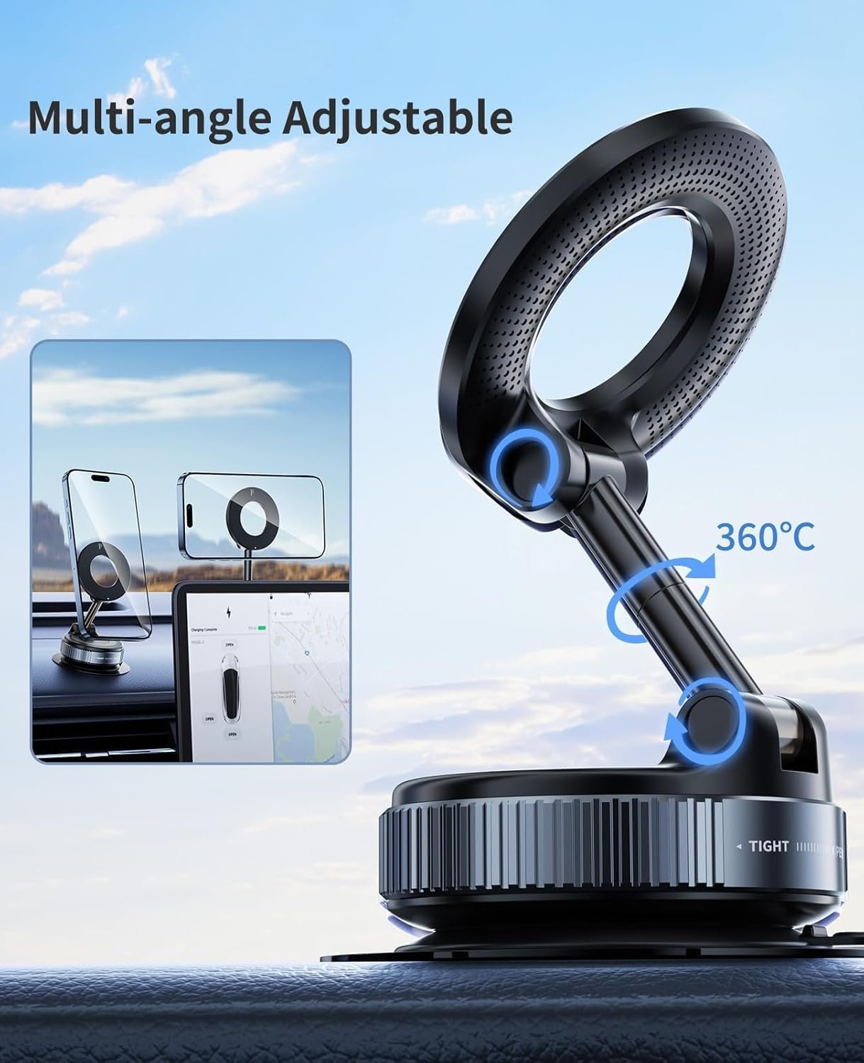 Car Phone Holder Model K007, 360° Rotatable Magnetic Mobile Holder with Strong Suction Base, One-Hand Operation Dashboard & Windshield Mount, Adjustable Viewing Angle, Universal Smartphone Stand for Car Navigation - Image 10