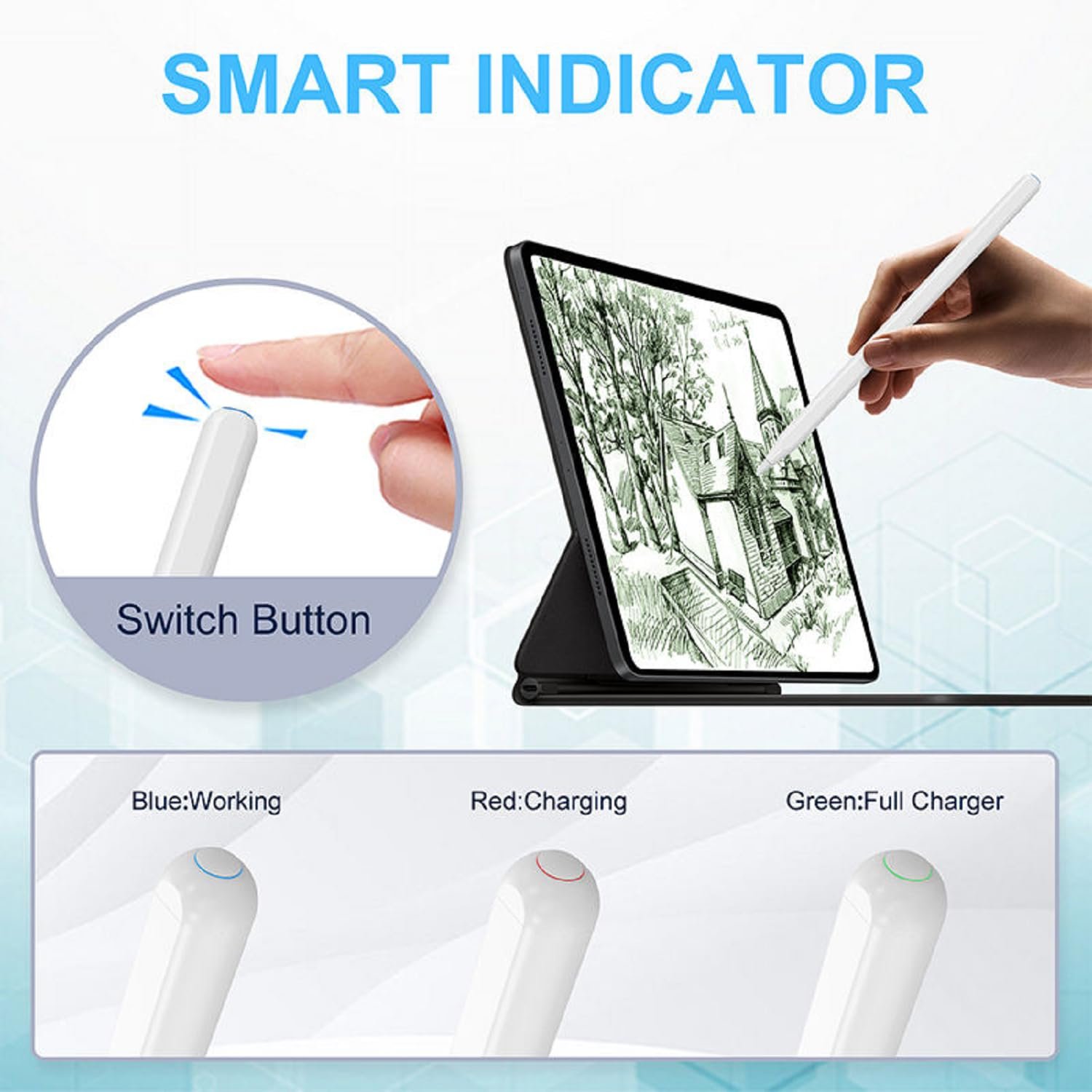 Universal Stylus Pen for Touchscreens, Rechargeable Fine Tip Digital Pen for Writing, Drawing & Note-Taking, Works with Android and iOS Devices (White) - Image 2