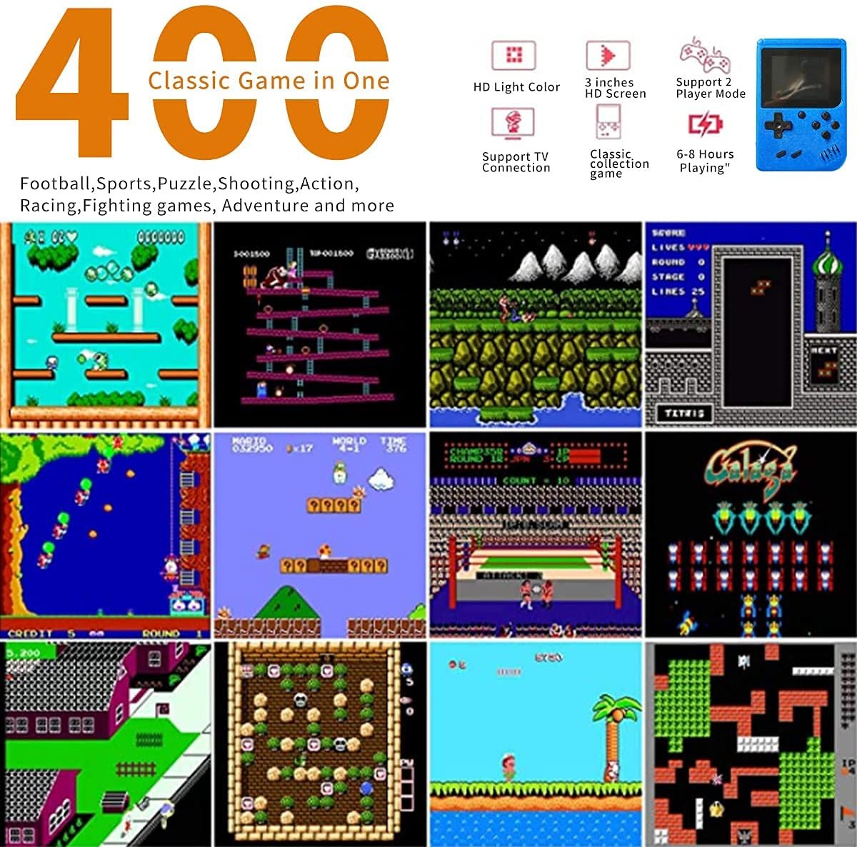 Unique 400 in 1 FC Games, Super Mario,Contra & Other Classic Games Sup Retro Game Box Console Handheld Classical Video Game with TV Output USB Rechargeable Portable (Sup Game Controller), Red - Image 9