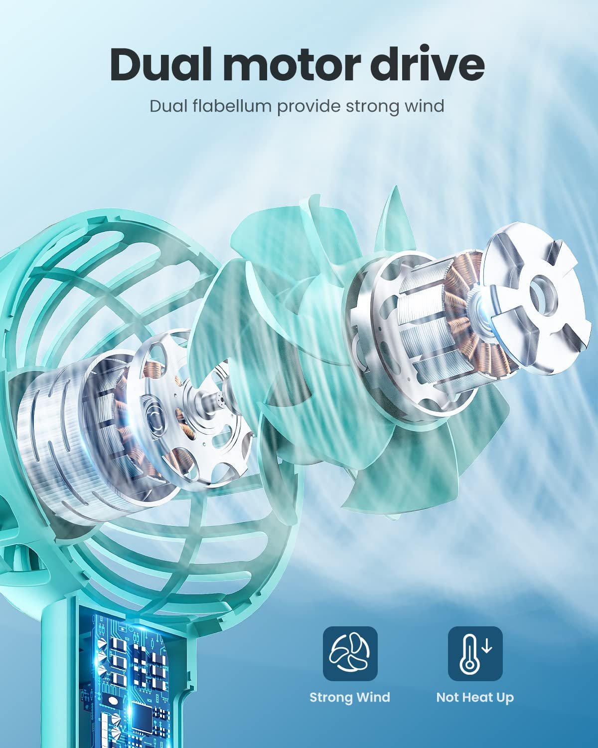 Mini Portable Fan, Powerful Hand Fan Cute Design 3 Speed Dual Motors Personal Small Desk Fan with Base, Lightweight Rechargeable USB Handheld Fan for Stylish Girl Women Men Indoor Outdoor - Image 7