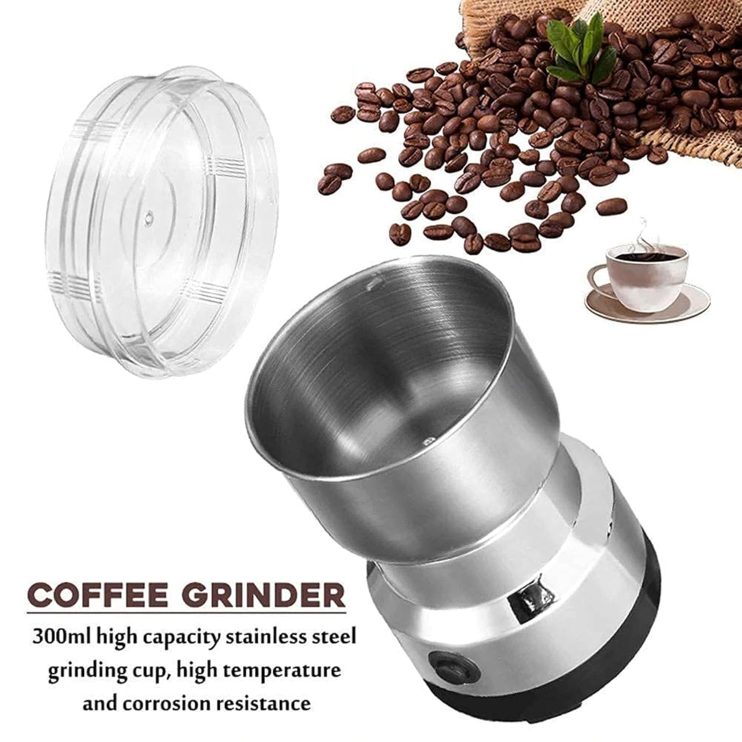 150W Portable Mixer Grinder, Electric Coffee & Spice Grinder with Stainless Steel Jar, Compact Multipurpose Grinding Machine for Coffee Beans, Spices, Nuts, Grains & Herbs for Home Kitchen Use - Image 3