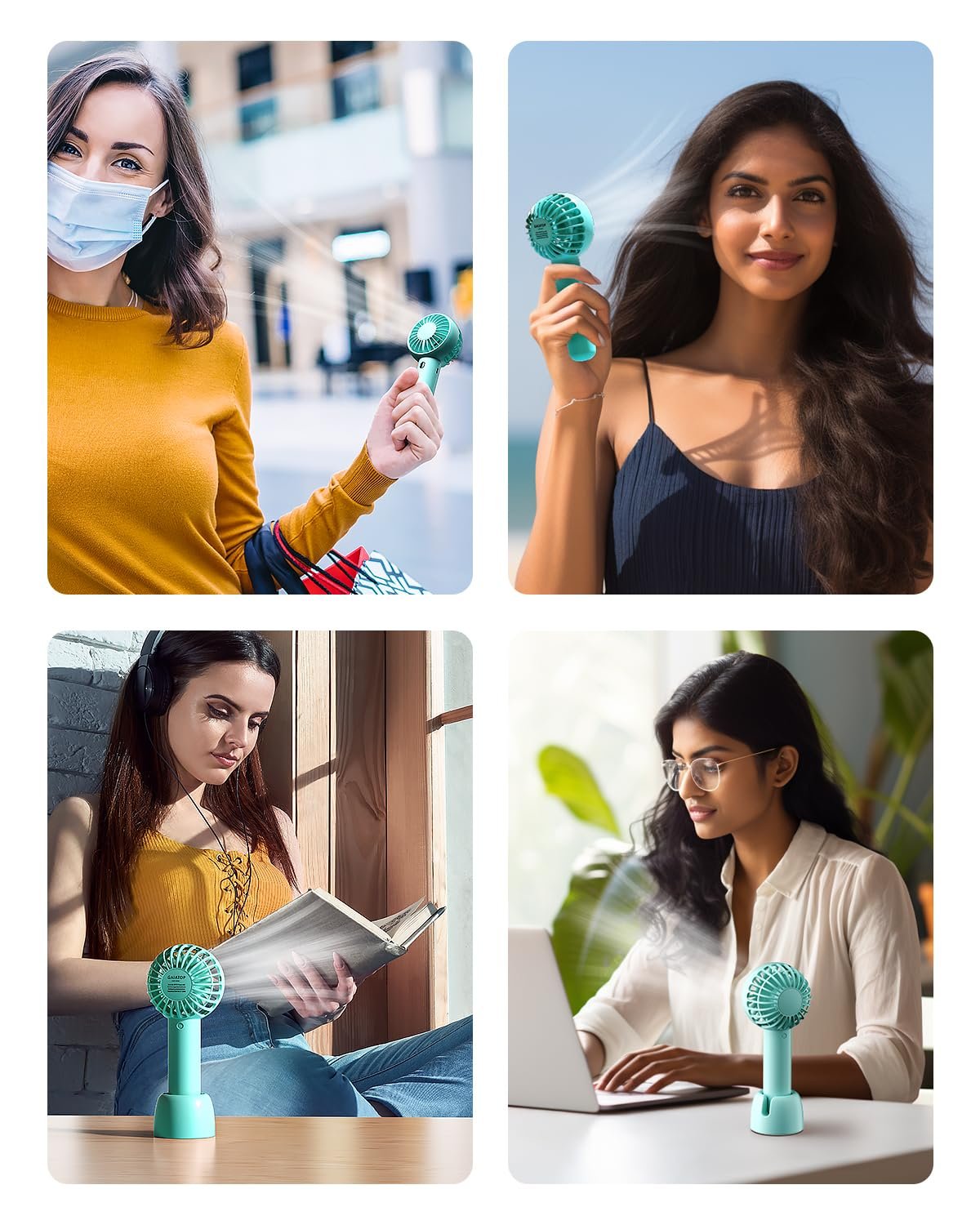 Mini Portable Fan, Powerful Hand Fan Cute Design 3 Speed Dual Motors Personal Small Desk Fan with Base, Lightweight Rechargeable USB Handheld Fan for Stylish Girl Women Men Indoor Outdoor - Image 4