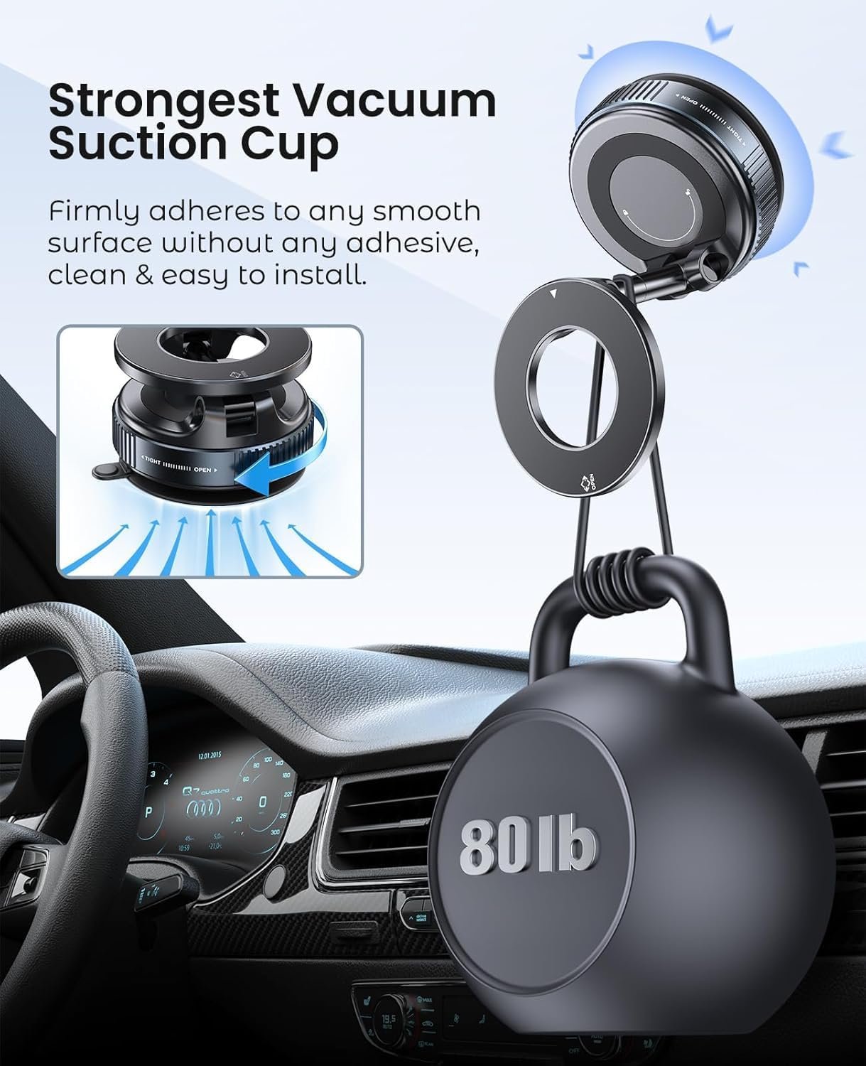 Car Phone Holder Model K007, 360° Rotatable Magnetic Mobile Holder with Strong Suction Base, One-Hand Operation Dashboard & Windshield Mount, Adjustable Viewing Angle, Universal Smartphone Stand for Car Navigation - Image 8