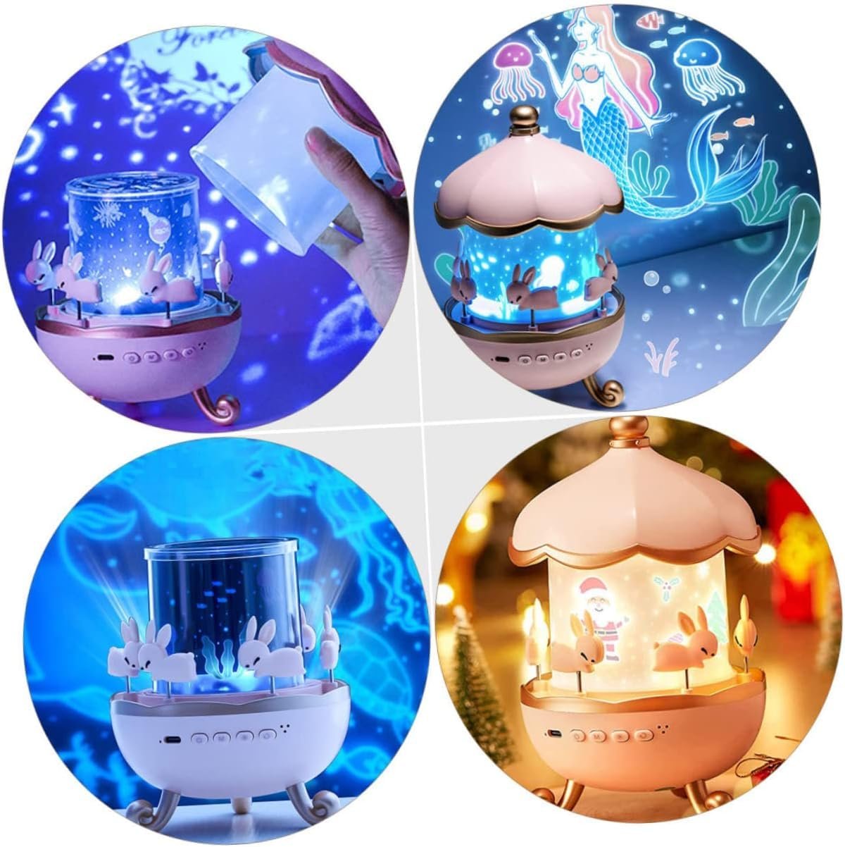 Bunny Carousel Star Projector Lamp with 6 Set Films,Rotatable Mode,Rechargeable Rabbit Nursery Light for Kids,Baby Room Decor,Girls, Boys,Gift Item(Bunny Carousel Star Projector) - Image 3